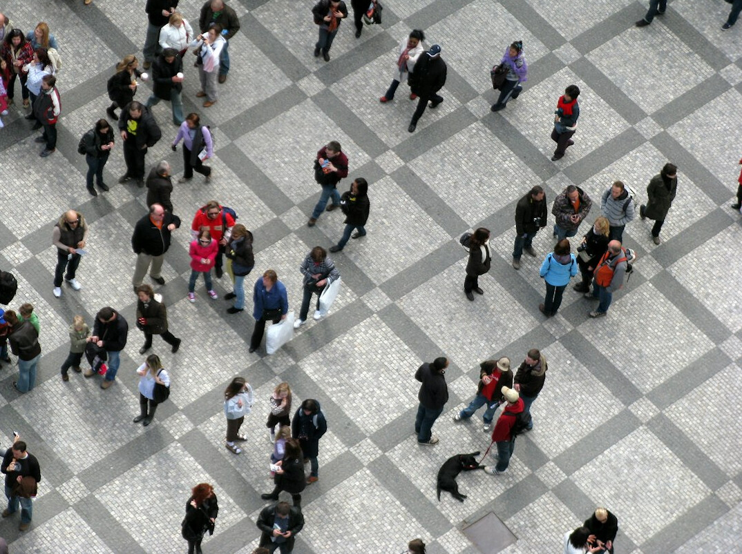 diverse crowd in public space