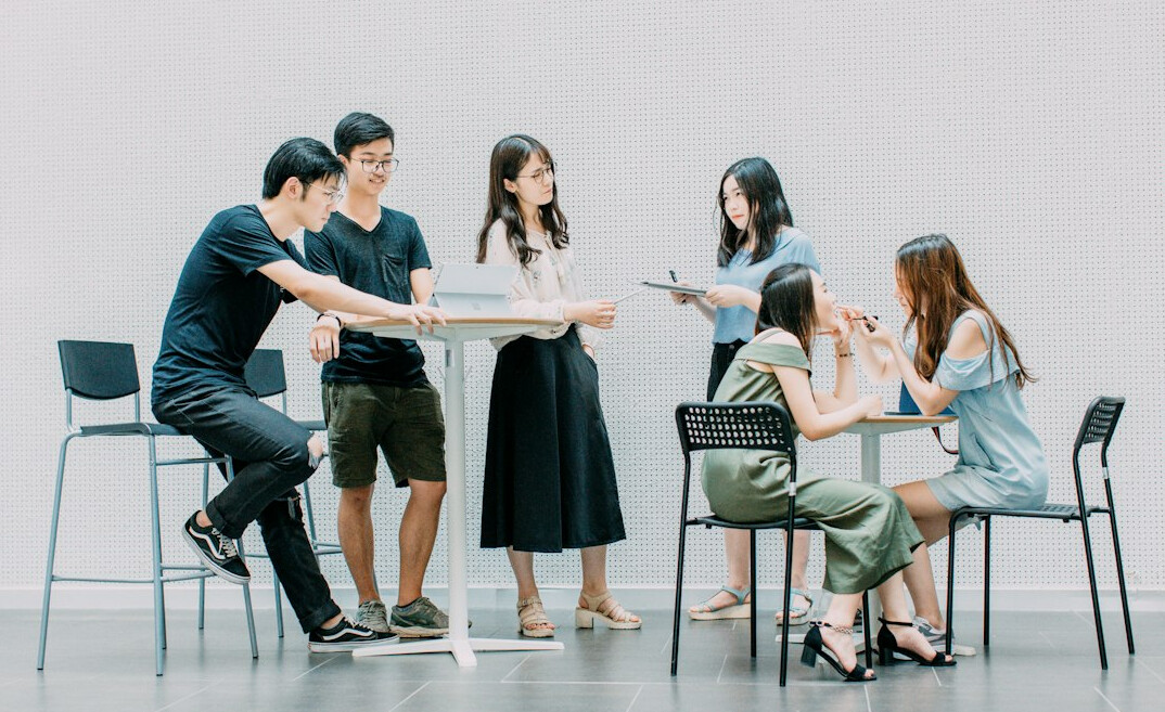 group of friends discussing